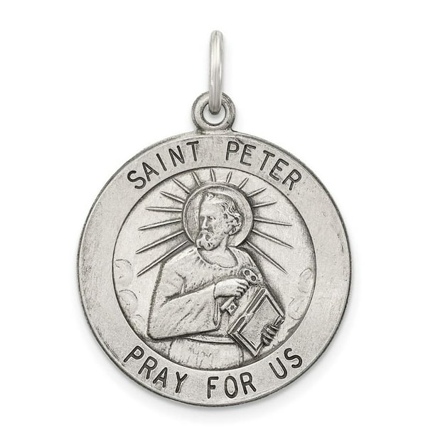 Sterling Silver Themed Jewelry Pendants & Charms 16 mm 21 mm Antiqued Saint Peter Medal 